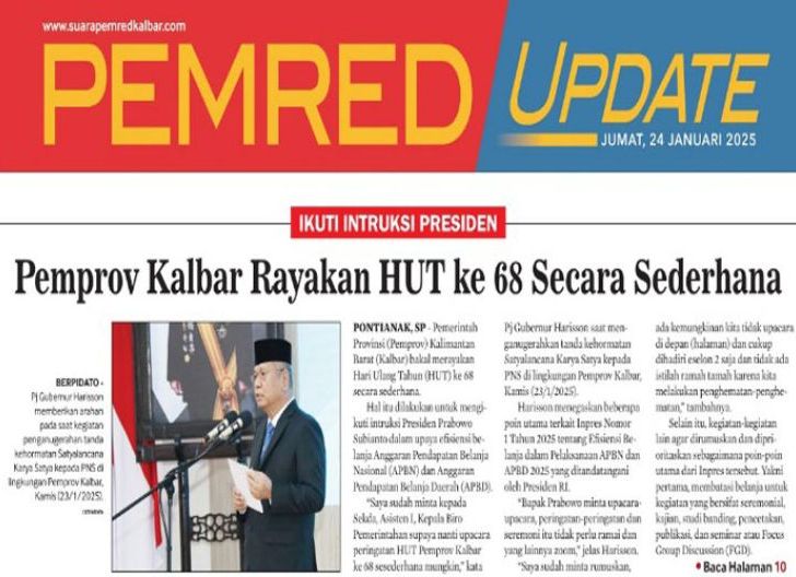 Photo of Ikuti Intruksi Presiden, Pemprov Kalbar Rayakan HUT ke 68 Secara Sederhana