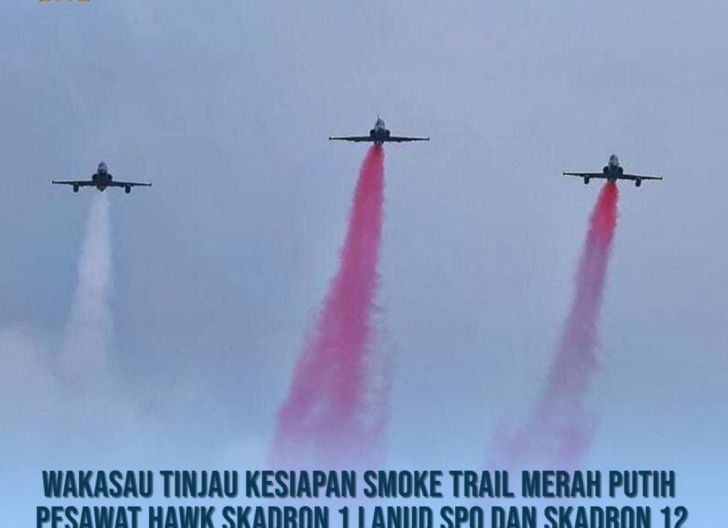 Photo of Wakasau Tinjau Kesiapan Smoke Trail Merah Putih Pesawat Hawk Skadron 1 Lanud Spo dan Skadron 12 Lanud Rsn Persiapan HUT TNI 5 Oktober
