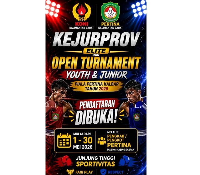 Batas Akhir Pendaftaran Ditutup 31 Mei, Kejurprov Elite dan Open Tournament Youth & Junior Piala Pertina Kalbar 2026 Siap Digelar