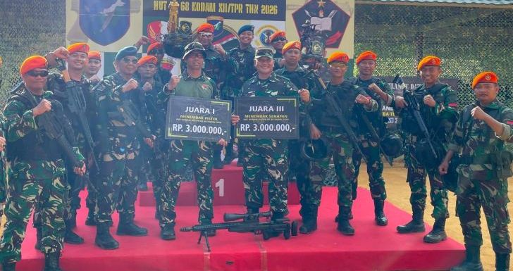 Sabet Juara Menembak di HUT Kodam XII/Tanjungpura, Batalyon Parako 466 Pasgat Ukir Prestasi Gemilang