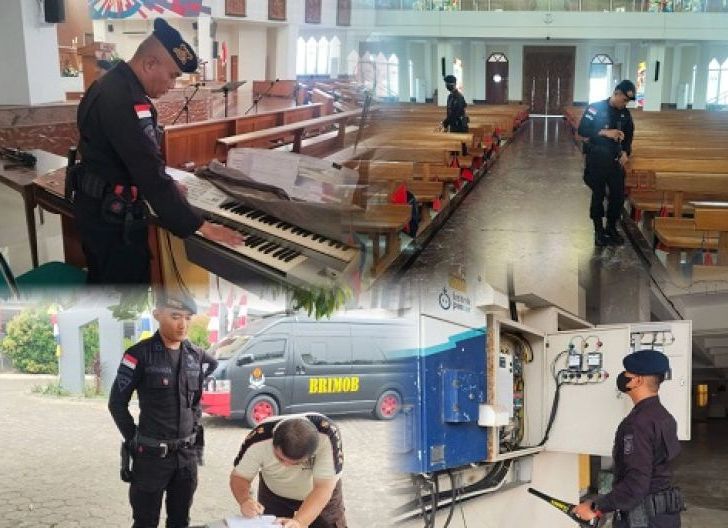 Photo of Jelang Ibadah, Brimob Kalbar Sterilisasi Gereja MRPD Pancasila Pontianak