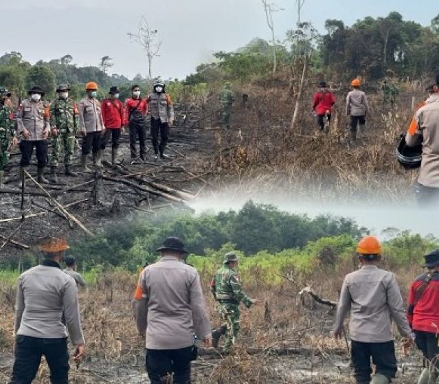 Pastikan Api Tak Kembali, Brimob Kalbar Patroli di Bekas Lokasi Karhutla