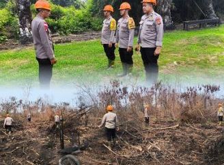 Brimob Kalbar Sisir Lahan Bekas Terbakar, Cegah Karhutla Kembali Muncul