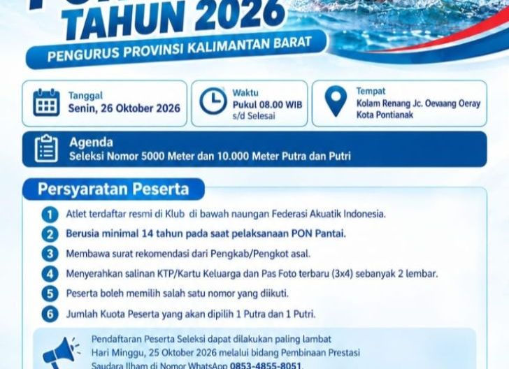 Photo of Heri Saman Pacu Kebangkitan Akuatik Kalbar, Seleksi PON Pantai dan Porprov XIV Tahun 2026 Jadi Prioritas